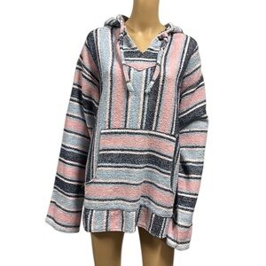 Molina Pink Blue Striped Hoodie Poncho Pullover Sweatshirt Jacket Womens XL